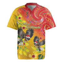 New Zealand Piwakawaka Christmas Rugby Jersey With Maori Pattern LT05 Yellow - Polynesian Pride