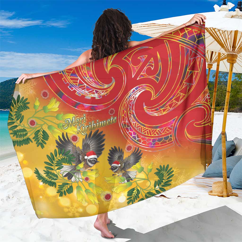New Zealand Piwakawaka Christmas Sarong With Maori Pattern LT05 One Size 44 x 66 inches Yellow - Polynesian Pride