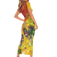 New Zealand Piwakawaka Christmas Short Sleeve Bodycon Dress With Maori Pattern LT05 - Polynesian Pride