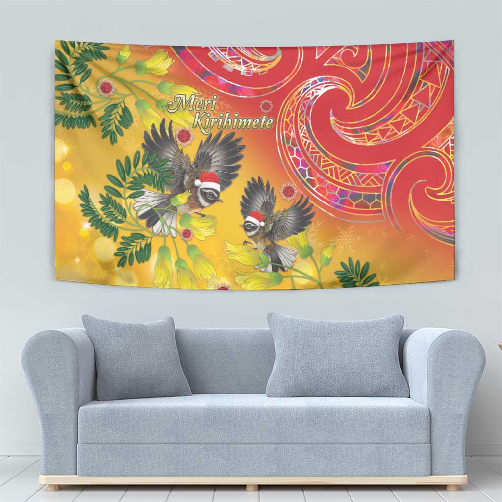 New Zealand Piwakawaka Christmas Tapestry With Maori Pattern LT05 - Polynesian Pride