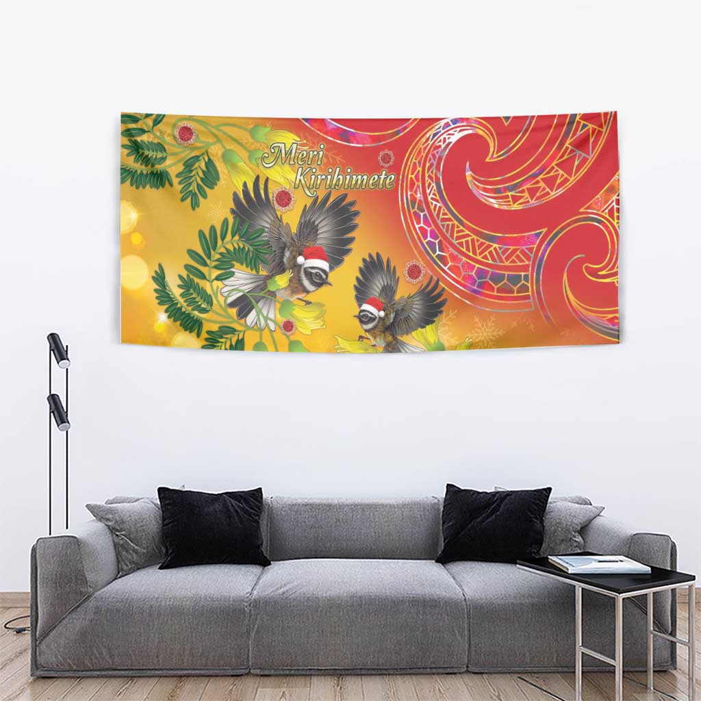 New Zealand Piwakawaka Christmas Tapestry With Maori Pattern LT05 - Polynesian Pride