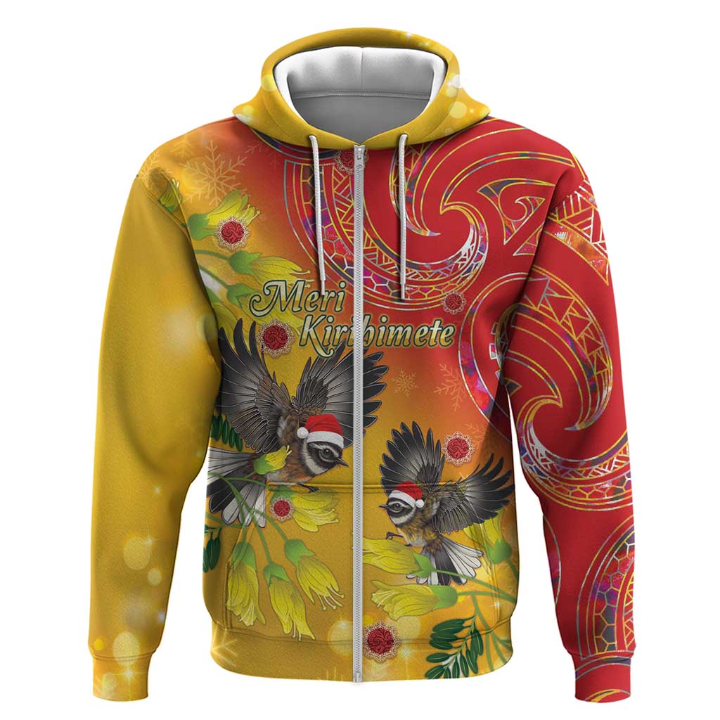 New Zealand Piwakawaka Christmas Zip Hoodie With Maori Pattern LT05 Zip Hoodie Yellow - Polynesian Pride