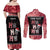 Personalised New Zealand Tiki Christmas Couples Matching Off Shoulder Maxi Dress and Long Sleeve Button Shirt Ho Ho Ho Paua Shell Glitter Red