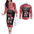 Personalised New Zealand Tiki Christmas Couples Matching Off The Shoulder Long Sleeve Dress and Long Sleeve Button Shirt Ho Ho Ho Paua Shell Glitter Red