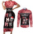 Personalised New Zealand Tiki Christmas Couples Matching Short Sleeve Bodycon Dress and Long Sleeve Button Shirt Ho Ho Ho Paua Shell Glitter Red