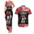 Personalised New Zealand Tiki Christmas Couples Matching Tank Maxi Dress and Hawaiian Shirt Ho Ho Ho Paua Shell Glitter Red