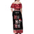 Personalised New Zealand Tiki Christmas Off Shoulder Maxi Dress Ho Ho Ho Paua Shell Glitter Red