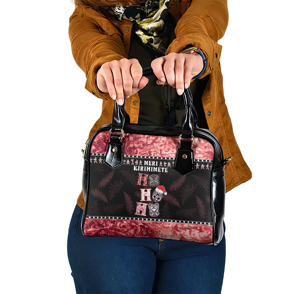 New Zealand Tiki Christmas Shoulder Handbag Ho Ho Ho Paua Shell Glitter Red LT05 One Size Black - Polynesian Pride