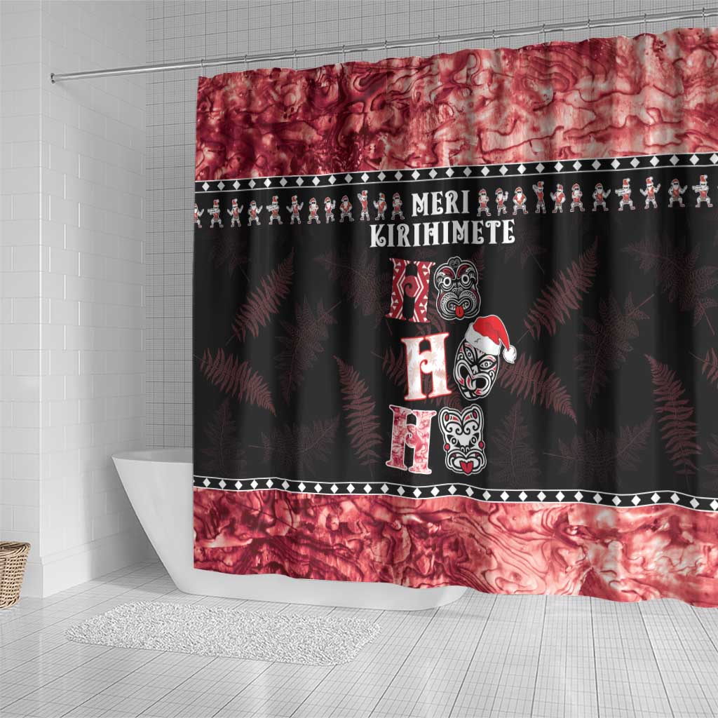 New Zealand Tiki Christmas Shower Curtain Ho Ho Ho Paua Shell Glitter Red LT05 - Polynesian Pride