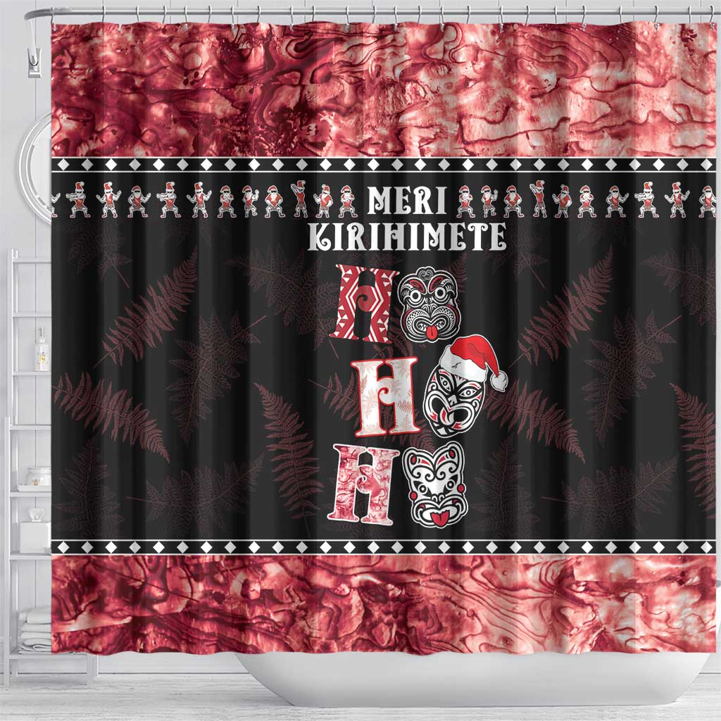 New Zealand Tiki Christmas Shower Curtain Ho Ho Ho Paua Shell Glitter Red LT05 - Polynesian Pride