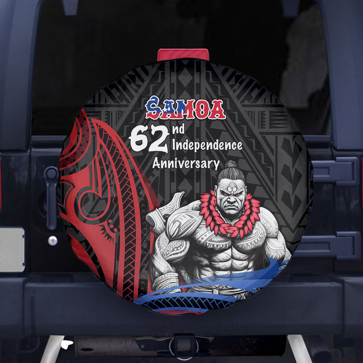 Samoa Independence Day Spare Tire Cover Samoan Warriors Ula Fala LT05 Black - Polynesian Pride