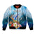 Personalised Kosrae Constitution Day Bomber Jacket Humpback Whale Tropical Flowers LT05 Unisex Blue - Polynesian Pride