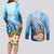 Personalised Kosrae Constitution Day Couples Matching Long Sleeve Bodycon Dress and Long Sleeve Button Shirt Humpback Whale Tropical Flowers LT05 - Polynesian Pride