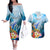 Personalised Kosrae Constitution Day Couples Matching Off The Shoulder Long Sleeve Dress and Hawaiian Shirt Humpback Whale Tropical Flowers LT05 Blue - Polynesian Pride