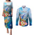 Personalised Kosrae Constitution Day Couples Matching Puletasi Dress and Long Sleeve Button Shirt Humpback Whale Tropical Flowers LT05 Blue - Polynesian Pride