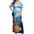 Personalised Kosrae Constitution Day Off Shoulder Maxi Dress Humpback Whale Tropical Flowers LT05 Women Blue - Polynesian Pride