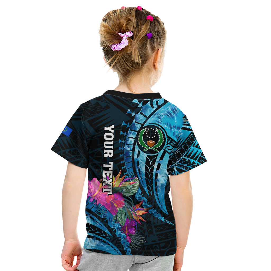 Personalised FSM Pohnpei State Kid T Shirt Tropical Flowers Tribal Pattern LT05 - Polynesian Pride