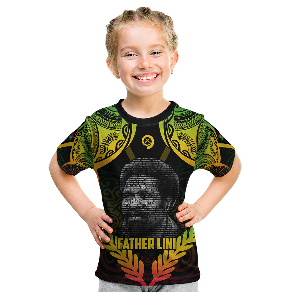 Personalised Vanuatu Father Lini Day Kid T Shirt Polynesian Tribal Pattern LT05 Black - Polynesian Pride