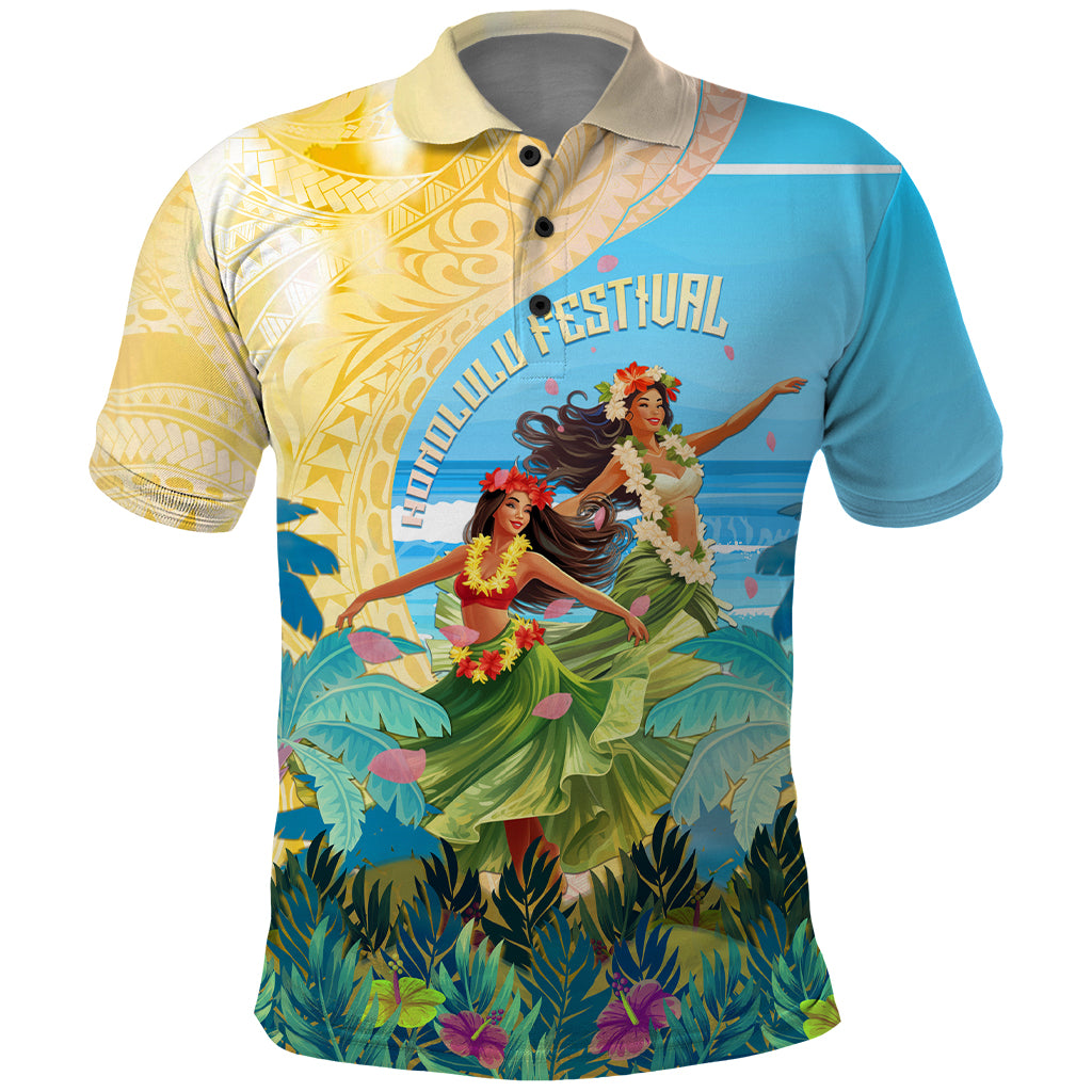 Personalised Hawaii Honolulu Festival Polo Shirt Hula Girls Tropical Vibe LT05 Blue - Polynesian Pride