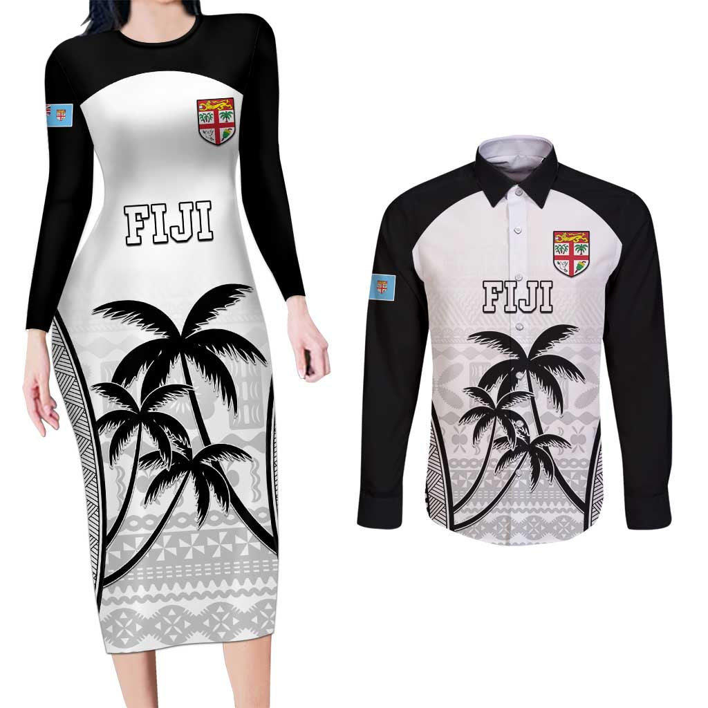 Custom Fiji Tapa Football Couples Matching Long Sleeve Bodycon Dress and Long Sleeve Button Shirt Sporty Style