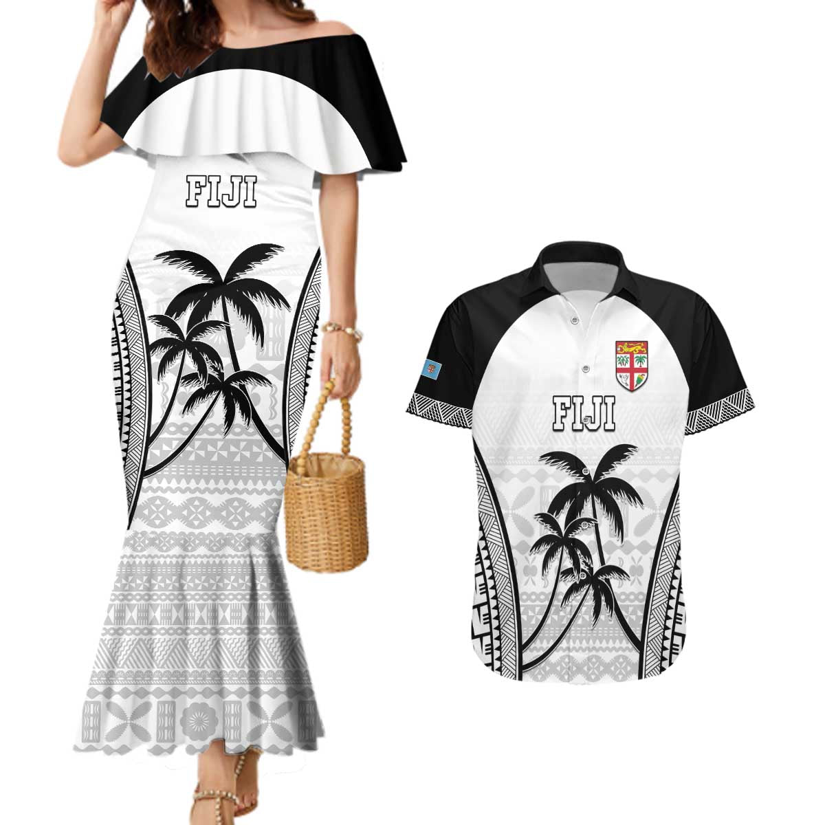 Custom Fiji Tapa Football Couples Matching Mermaid Dress and Hawaiian Shirt Sporty Style