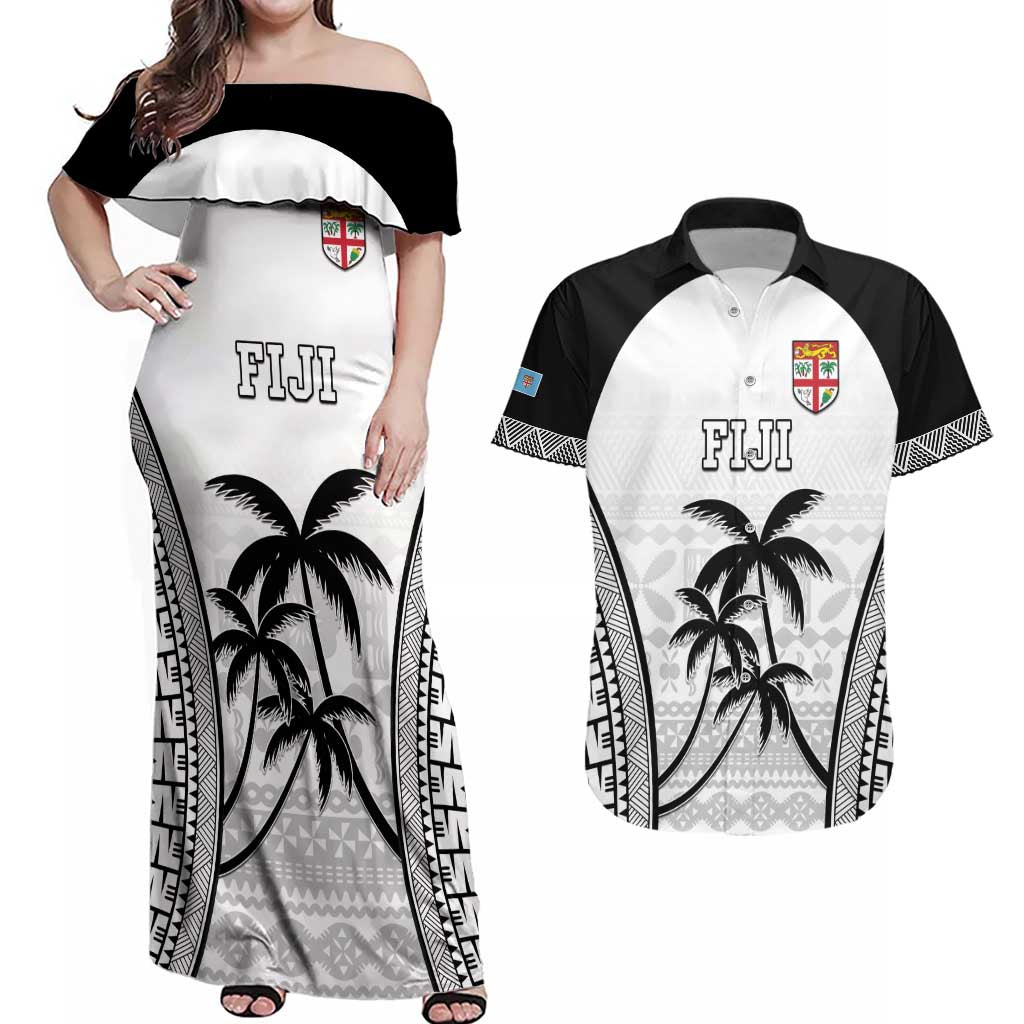 Custom Fiji Tapa Football Couples Matching Off Shoulder Maxi Dress and Hawaiian Shirt Sporty Style