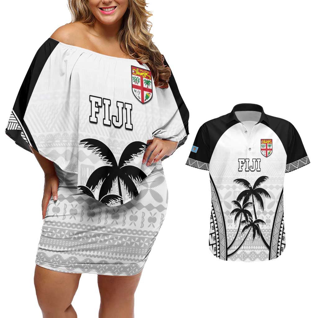 Custom Fiji Tapa Football Couples Matching Off Shoulder Short Dress and Hawaiian Shirt Sporty Style