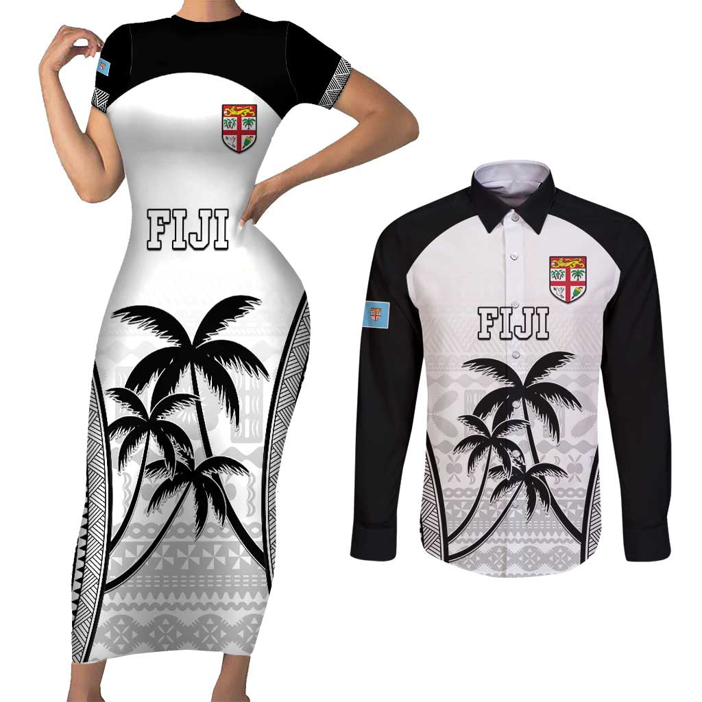 Custom Fiji Tapa Football Couples Matching Short Sleeve Bodycon Dress and Long Sleeve Button Shirt Sporty Style