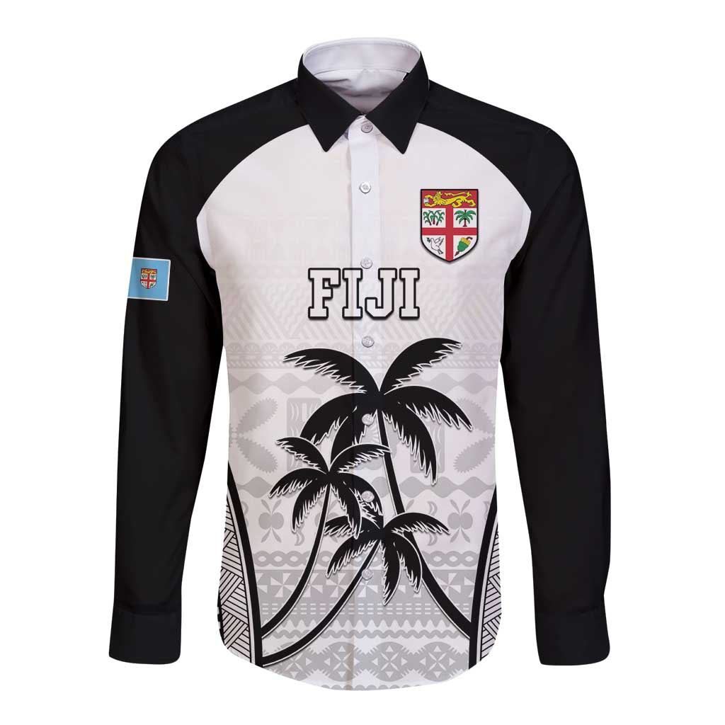 Custom Fiji Tapa Football Long Sleeve Button Shirt Sporty Style LT05 Unisex White - Polynesian Pride
