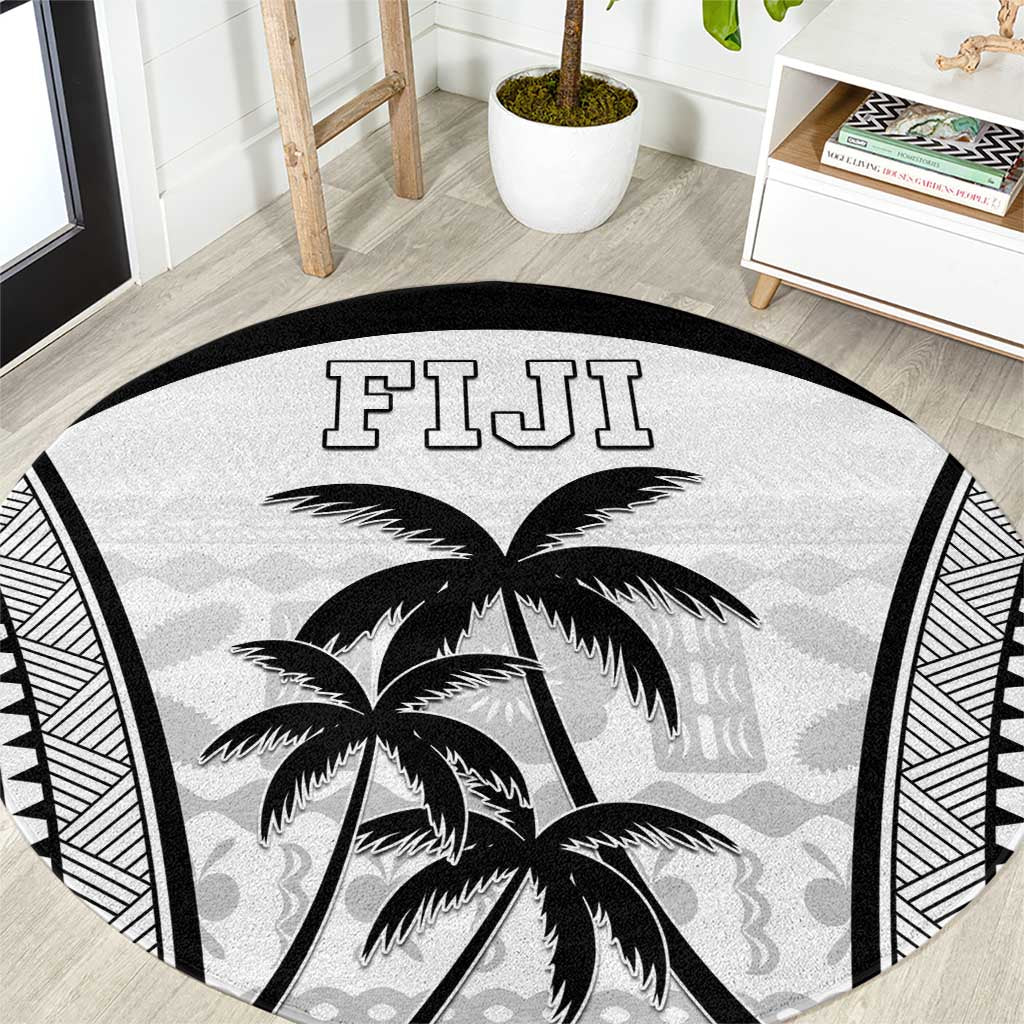 Fiji Tapa Football Round Carpet Sporty Style LT05 White - Polynesian Pride