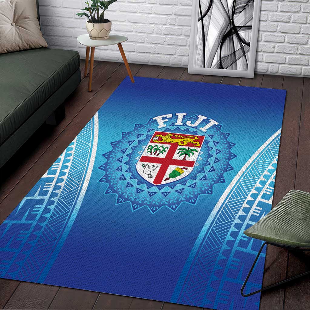 Fiji Football Area Rug Fijian Tapa Pattern LT05 Blue - Polynesian Pride