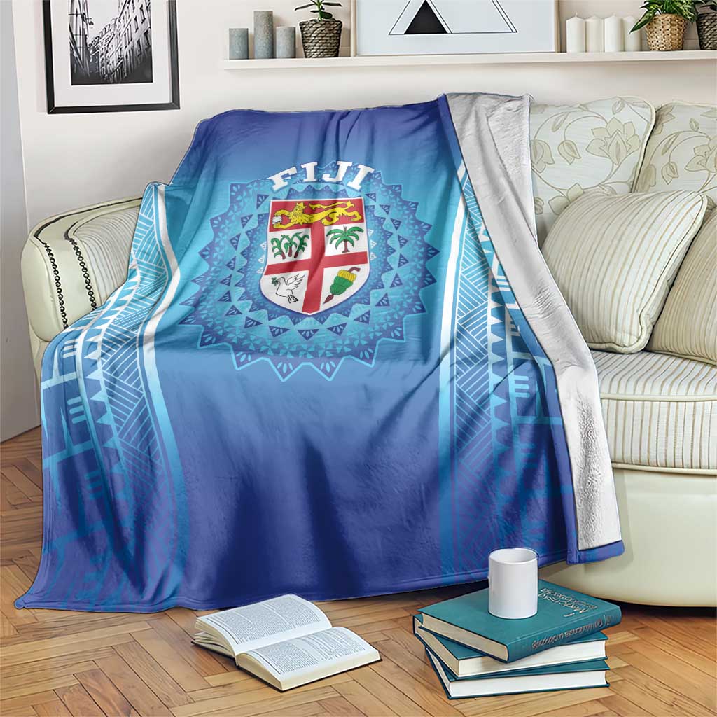 Fiji Football Blanket Fijian Tapa Pattern LT05 Blue - Polynesian Pride