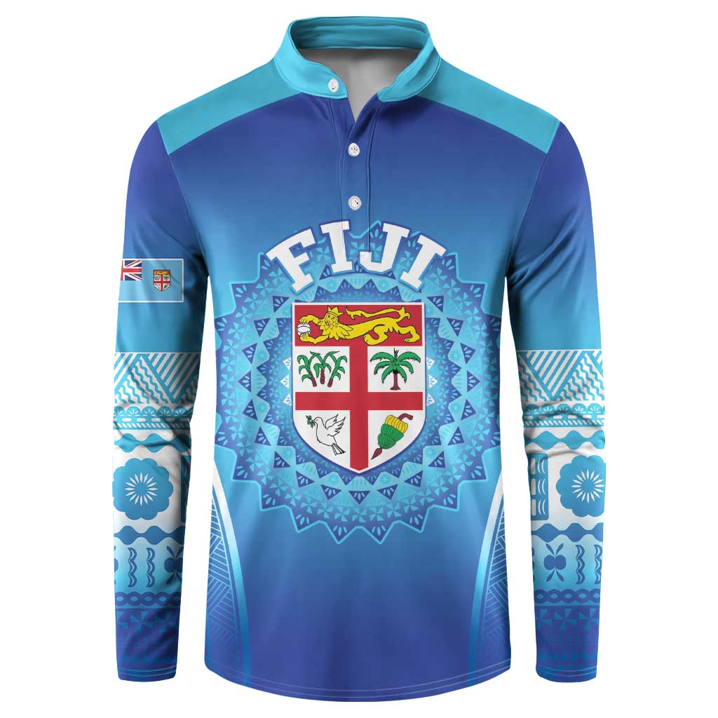 Custom Fiji Football Button Sweatshirt Fijian Tapa Pattern LT05 Blue - Polynesian Pride