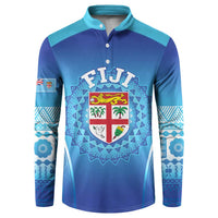 Custom Fiji Football Button Sweatshirt Fijian Tapa Pattern LT05 Blue - Polynesian Pride