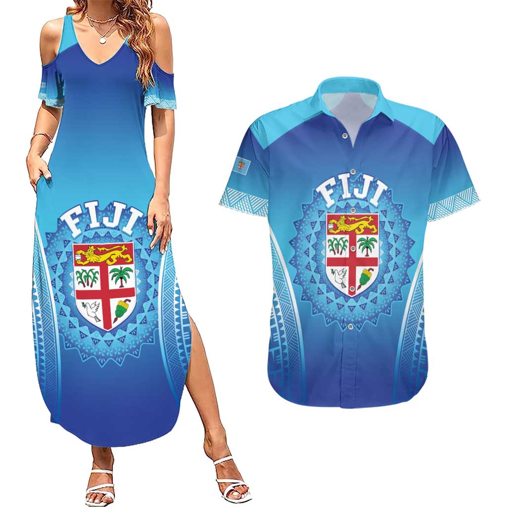 Custom Fiji Football Couples Matching Summer Maxi Dress and Hawaiian Shirt Fijian Tapa Pattern