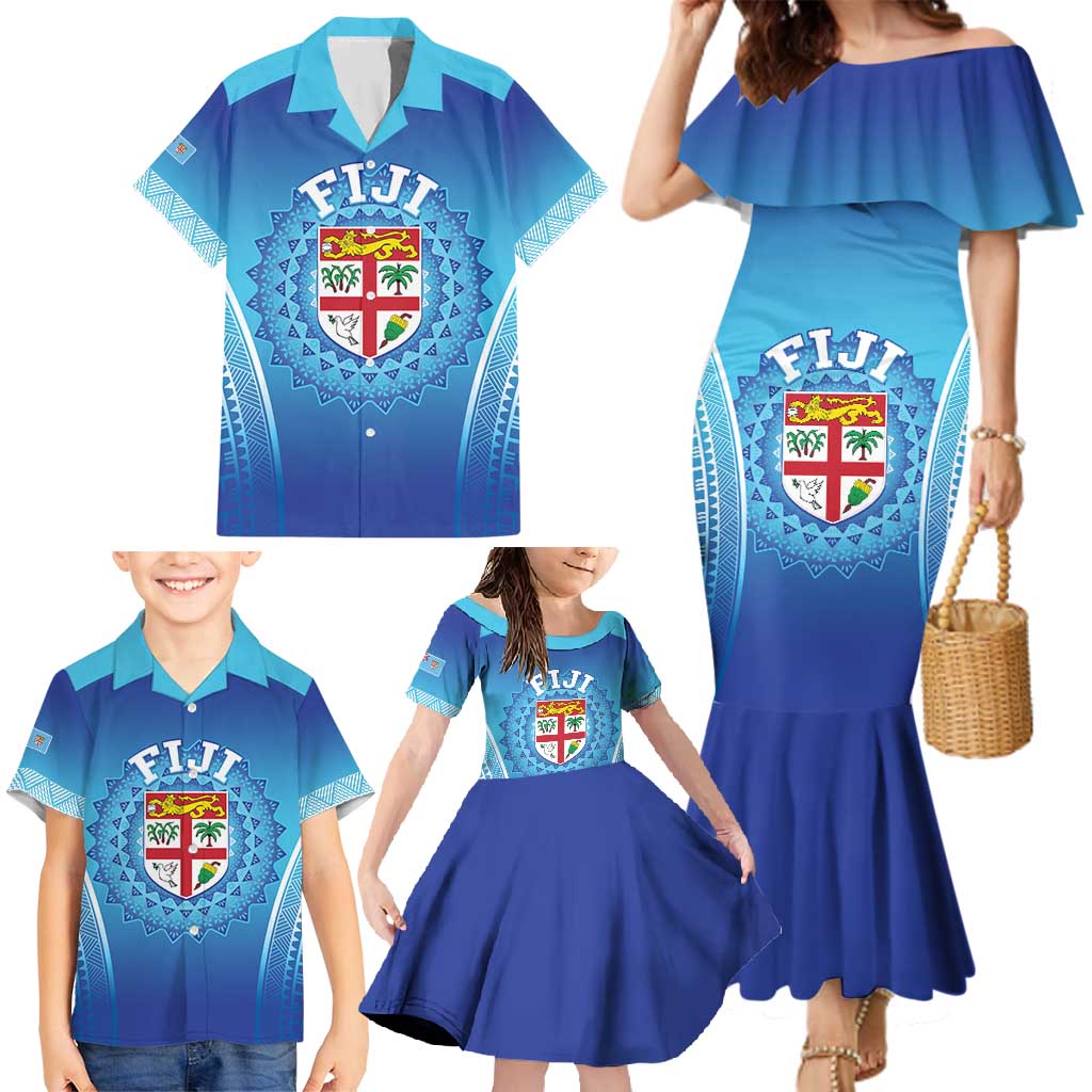 Custom Fiji Football Family Matching Mermaid Dress and Hawaiian Shirt Fijian Tapa Pattern