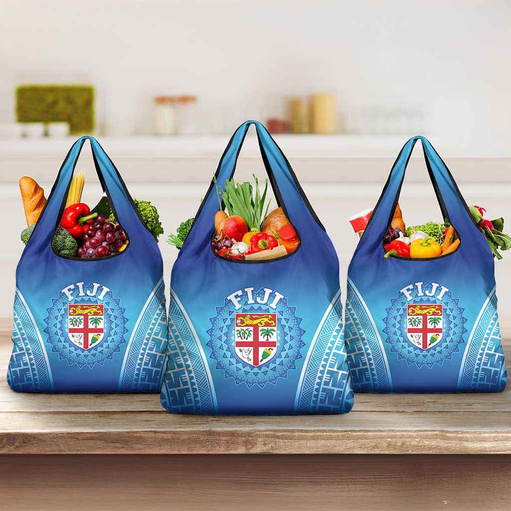 Fiji Football Grocery Bag Fijian Tapa Pattern LT05 3-pack One Size Blue - Polynesian Pride