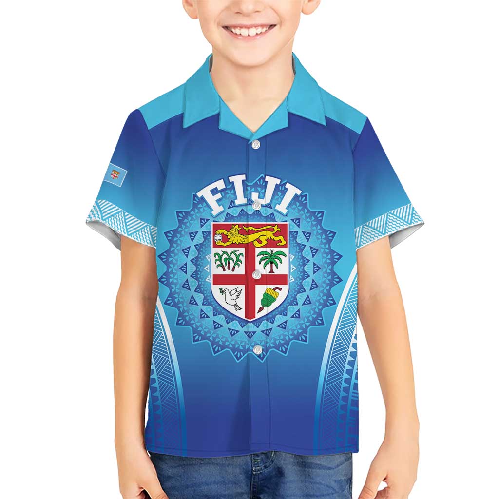Custom Fiji Football Kid Hawaiian Shirt Fijian Tapa Pattern LT05 Kid Blue - Polynesian Pride