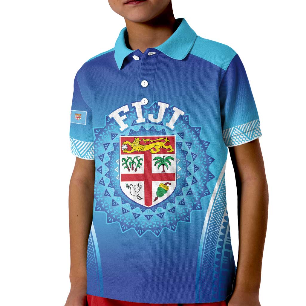 Custom Fiji Football Kid Polo Shirt Fijian Tapa Pattern LT05 Kid Blue - Polynesian Pride