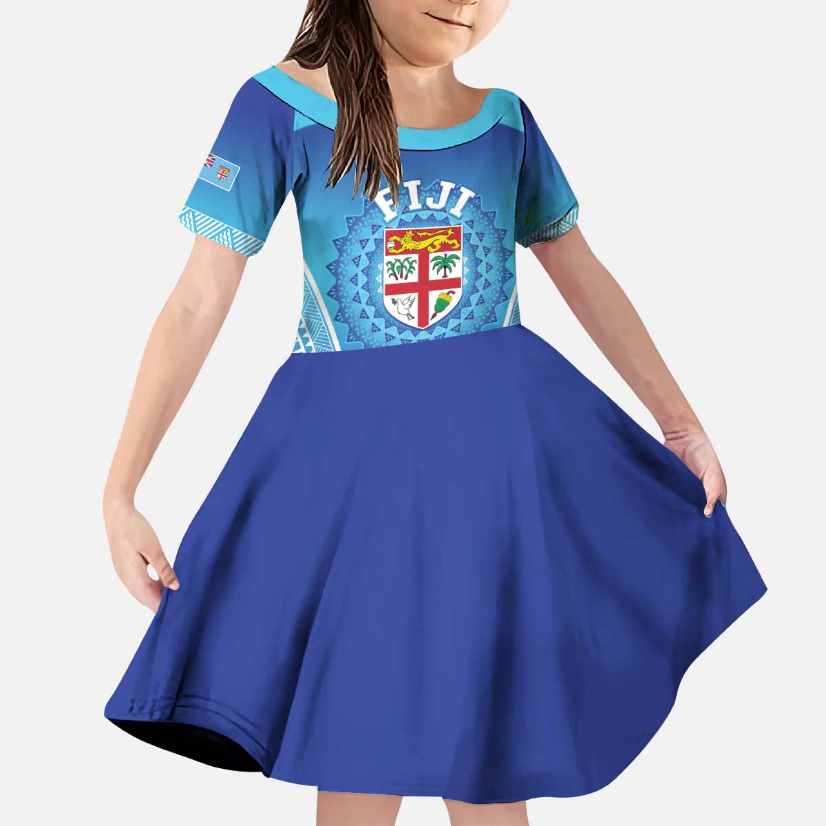 Custom Fiji Football Kid Short Sleeve Dress Fijian Tapa Pattern