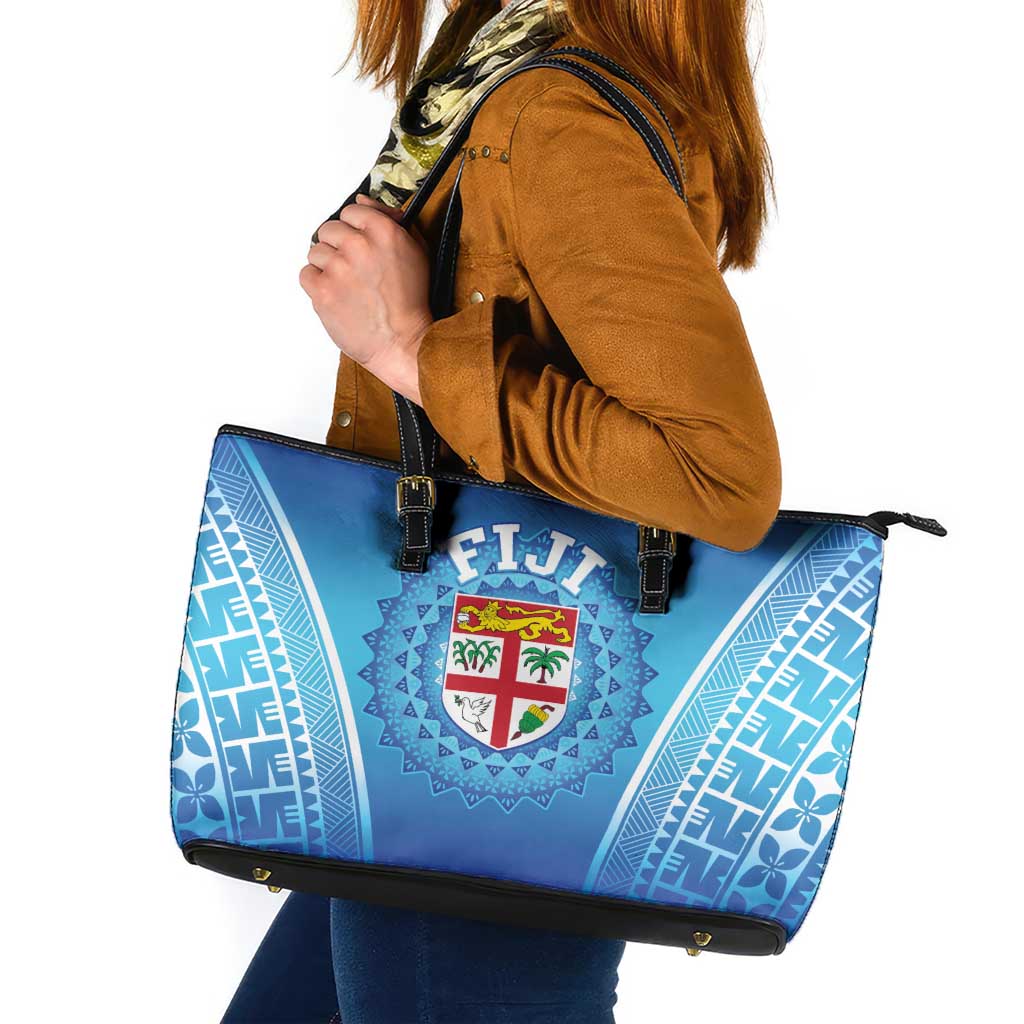 Fiji Football Leather Tote Bag Fijian Tapa Pattern LT05 Blue - Polynesian Pride