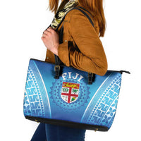 Fiji Football Leather Tote Bag Fijian Tapa Pattern LT05 Blue - Polynesian Pride