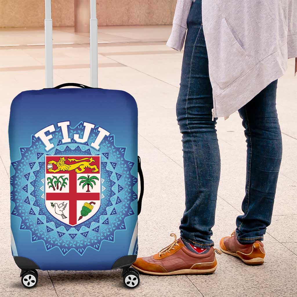 Fiji Football Luggage Cover Fijian Tapa Pattern LT05 Blue - Polynesian Pride