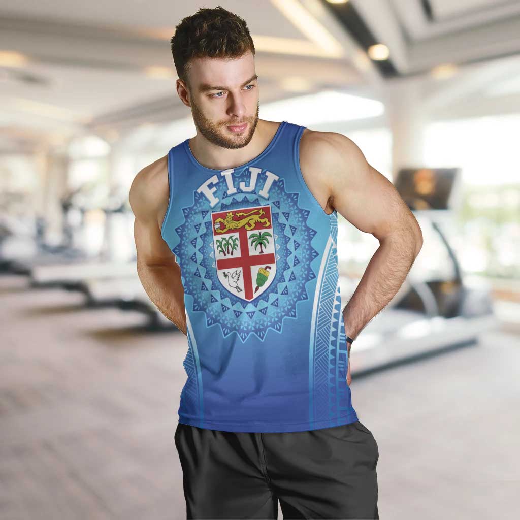 Custom Fiji Football Men Tank Top Fijian Tapa Pattern LT05 Blue - Polynesian Pride