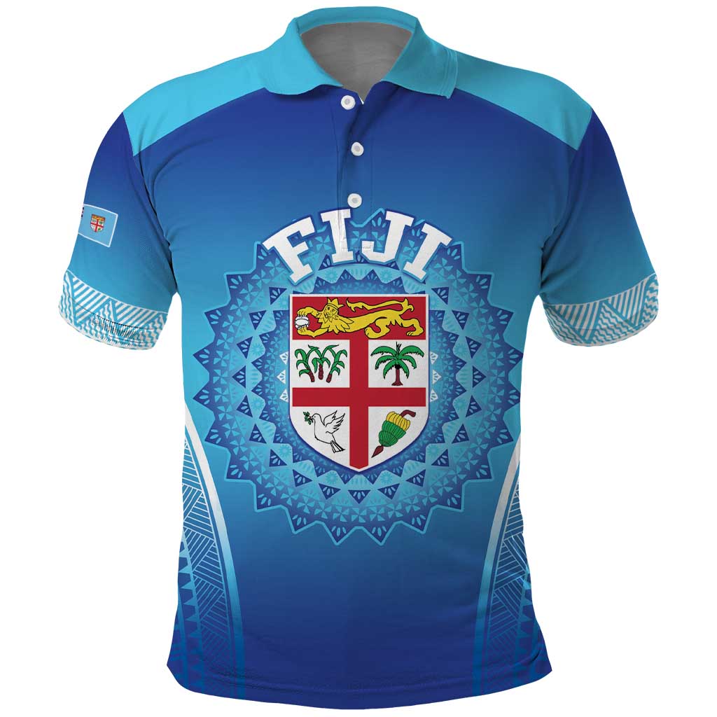 Custom Fiji Football Polo Shirt Fijian Tapa Pattern LT05 Blue - Polynesian Pride