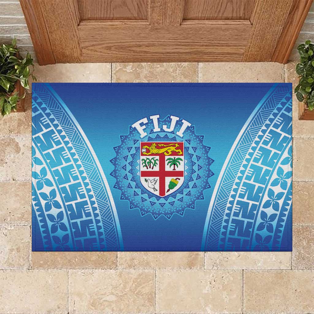 Fiji Football Rubber Doormat Fijian Tapa Pattern LT05 Blue - Polynesian Pride