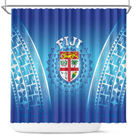 Fiji Football Shower Curtain Fijian Tapa Pattern LT05 Blue - Polynesian Pride