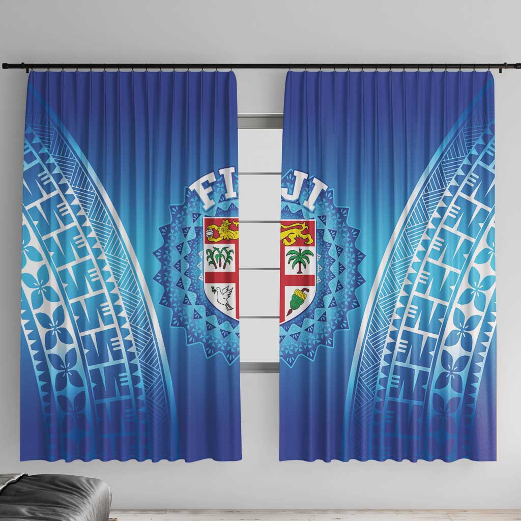 Fiji Football Window Curtain Fijian Tapa Pattern LT05 With Hooks Blue - Polynesian Pride