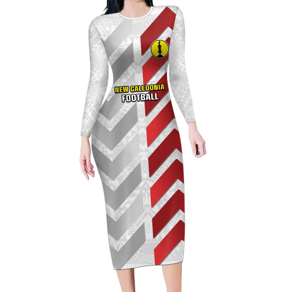 Custom New Caledonia Football Long Sleeve Bodycon Dress Unique Style LT05 Long Dress Red - Polynesian Pride