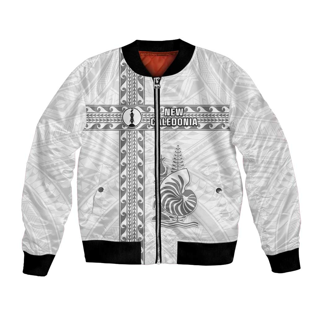 Custom New Caledonia Football Bomber Jacket Go The Kagus LT05 Unisex White - Polynesian Pride